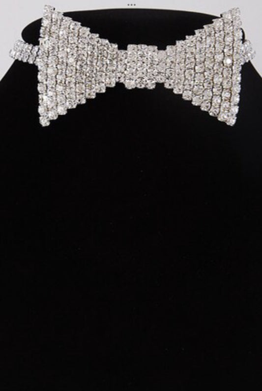 Layered Rhinestone Ribbon Choker Necklace